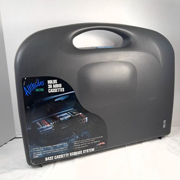 Vintage Attidues Metro storage case system holds 30 cassette tapes black handle - Picture 1 of 12